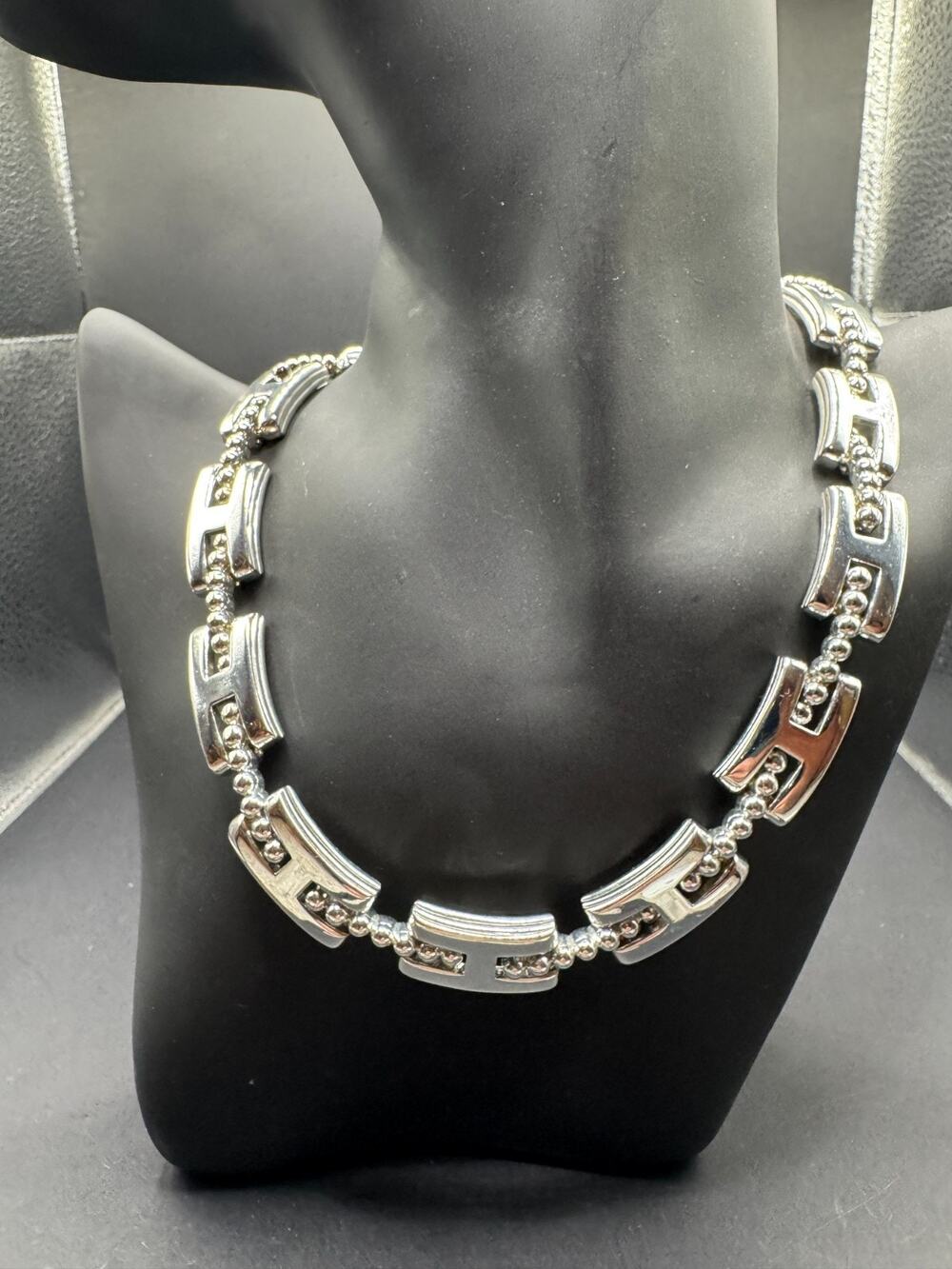 Vintage Napier Heavy Chunky H Link With Ball Bead Silver Tone Necklace 18"